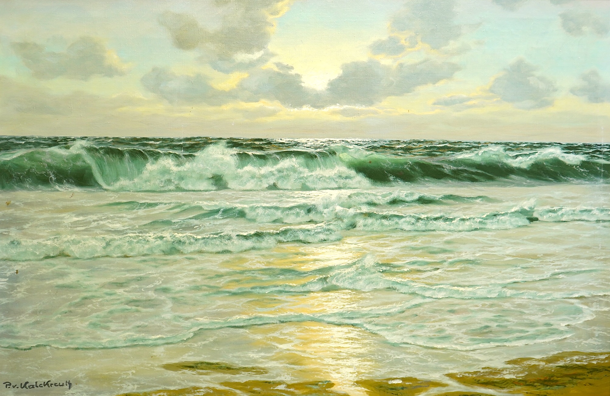 Patrick von Kalckreuth (German, 1882-1970), Waves breaking on the shore, oil on canvas, 60 x 90cm